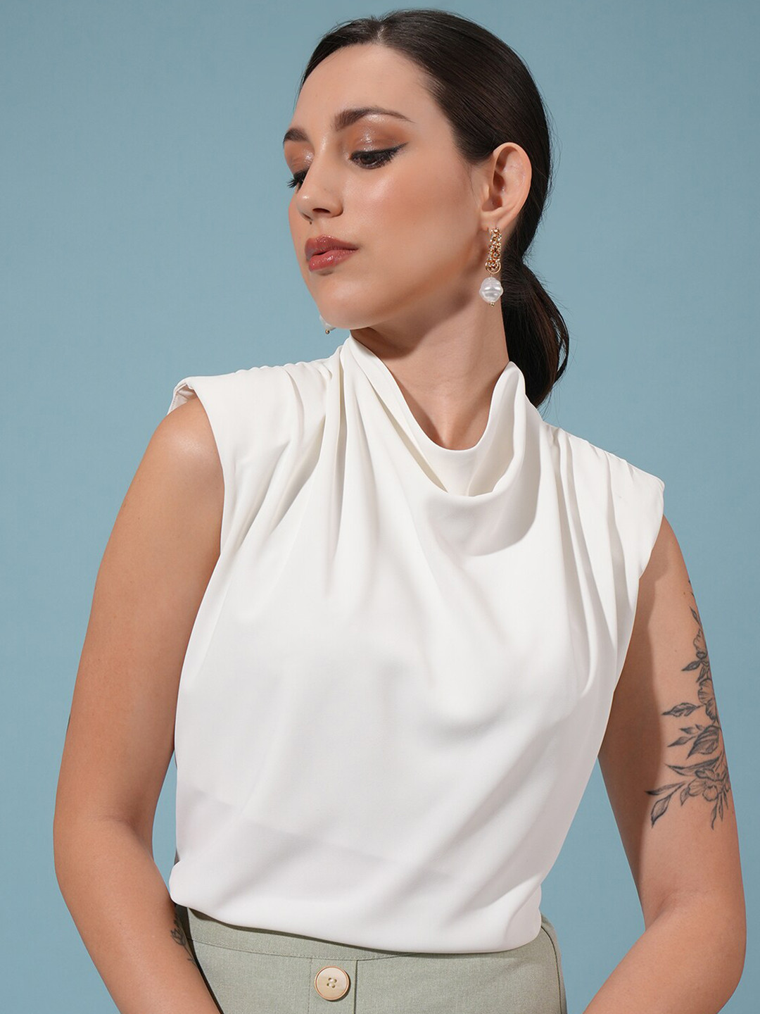 Tokyo Talkies Cowl Neck Draped Top