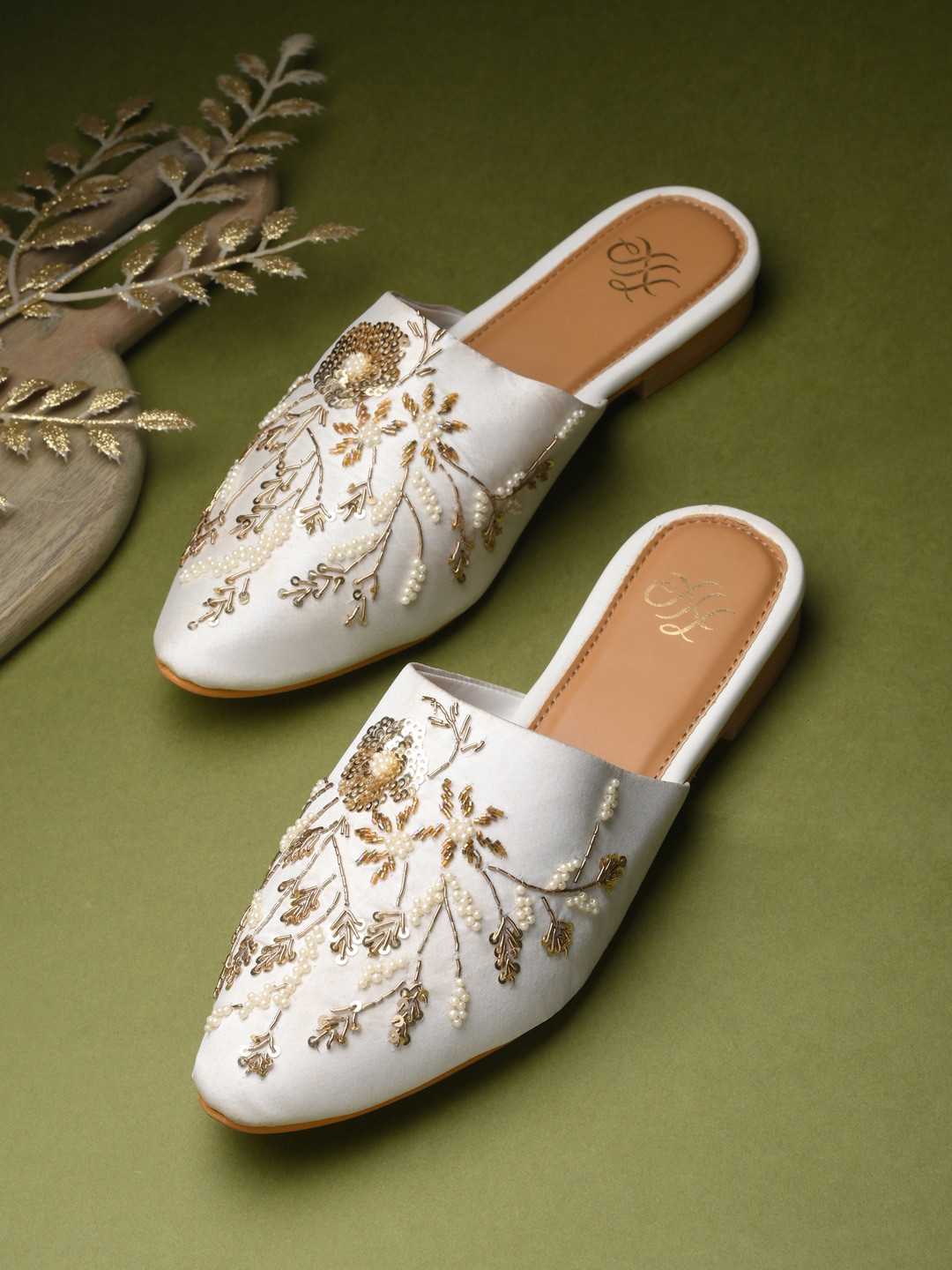 House of Pataudi Embellished Pointed Toe Mules