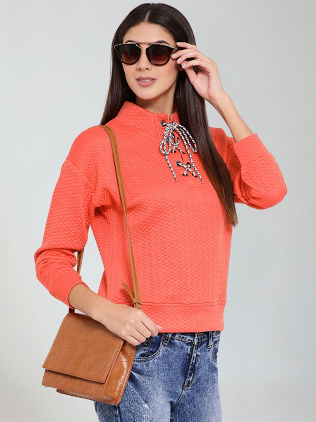 Moda Elementi Mandarin Collar Long Sleeves Top