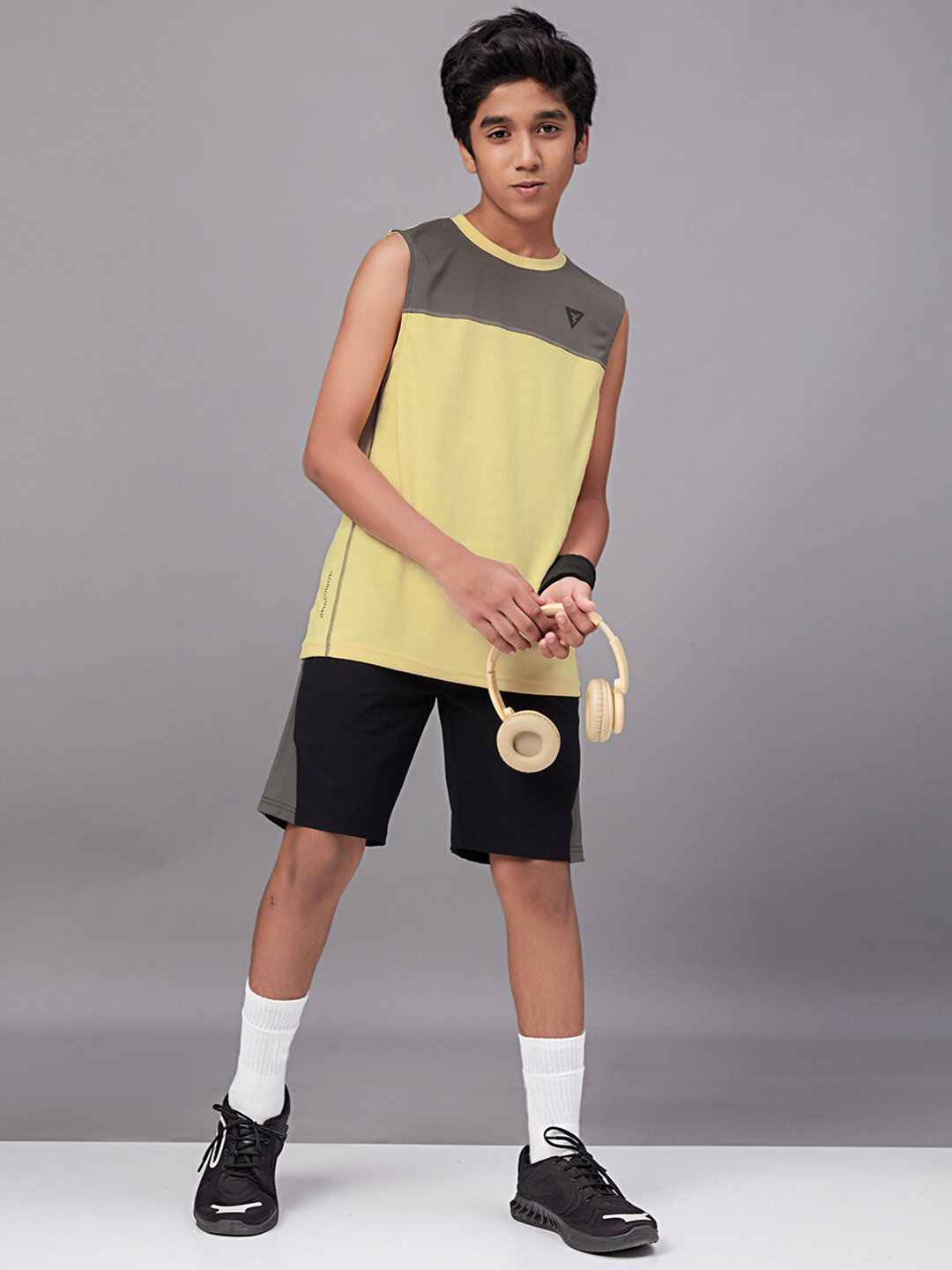 Technosport Boys SS'24 Colourblocked Sleeveless Moisture Wicking Slim Fit T-shirt