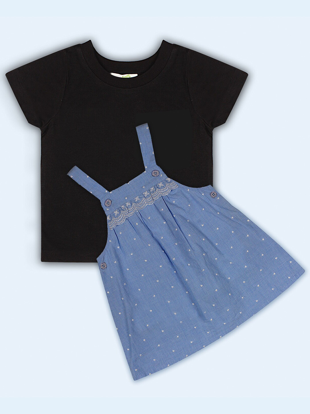 BAESD Girls Embroidered Cotton T-shirt & Dungaree set