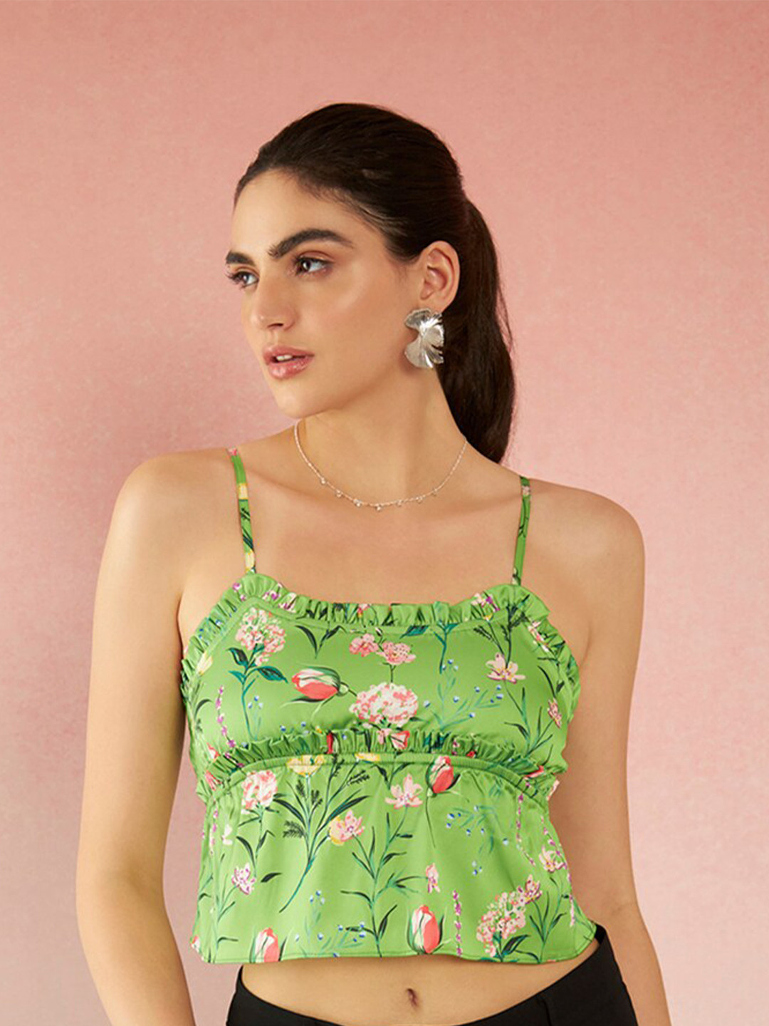 Virgio Satin Bustier Strappy Top With Ruffles