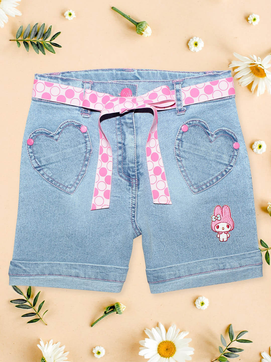 CUTECUMBER Girls Mid-Rise Denim Shorts