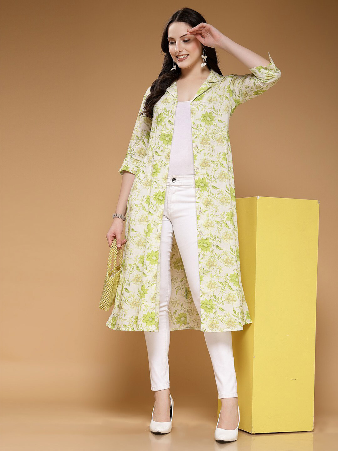 LARGISH Floral Printed Cotton Coat Collar Shrug