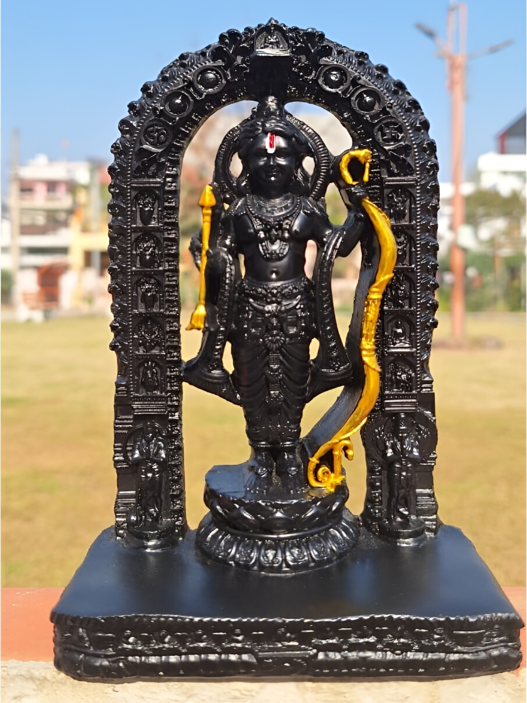 Navyaksh Original Ram Lalla Black Polyresin Glossy Living Room Small Showpiece - 3.1 Inches