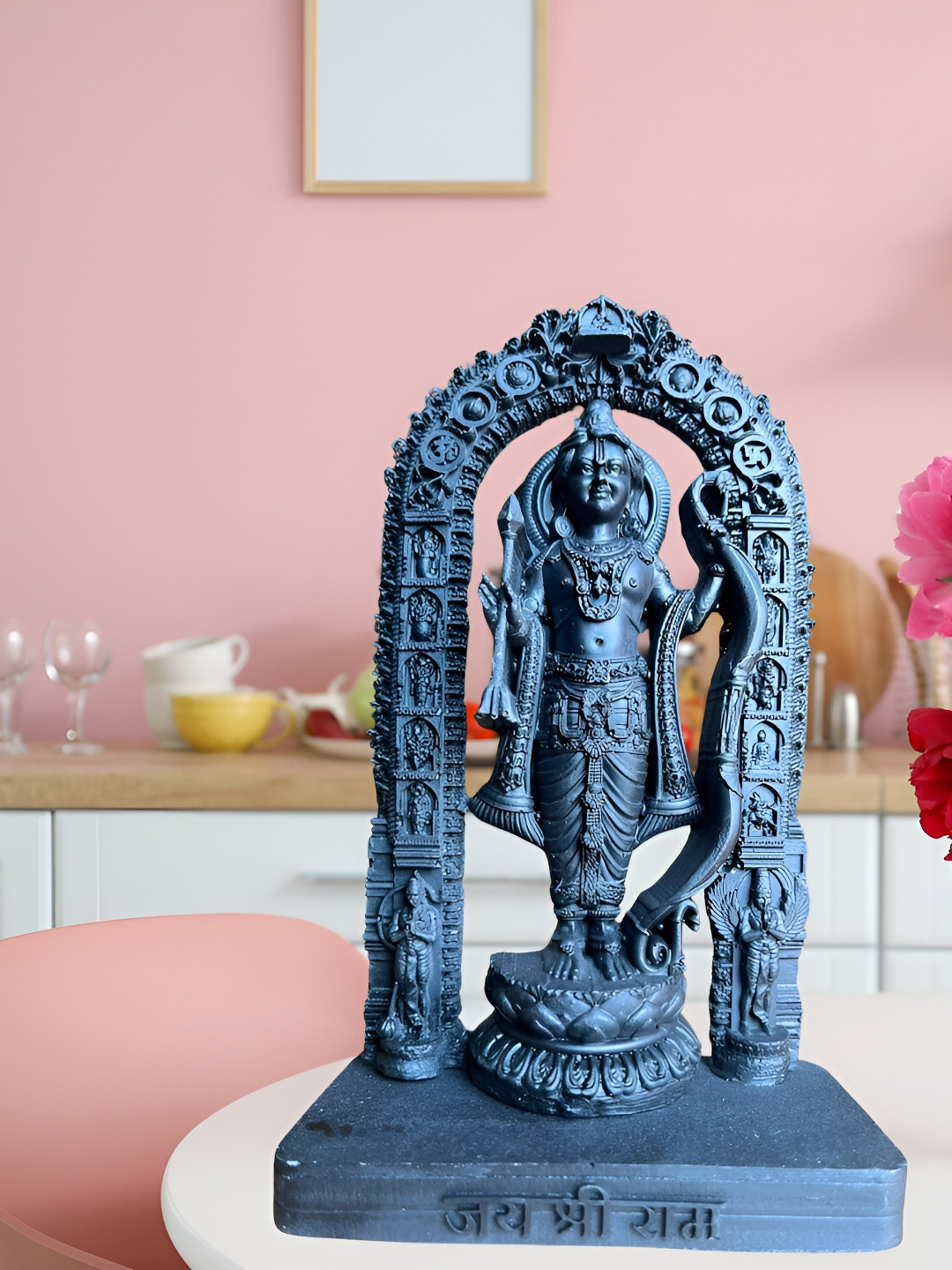 Navyaksh Original Ram Lalla Black Polyresin Matte Prayer Room Small Showpiece - 2.4 Inches