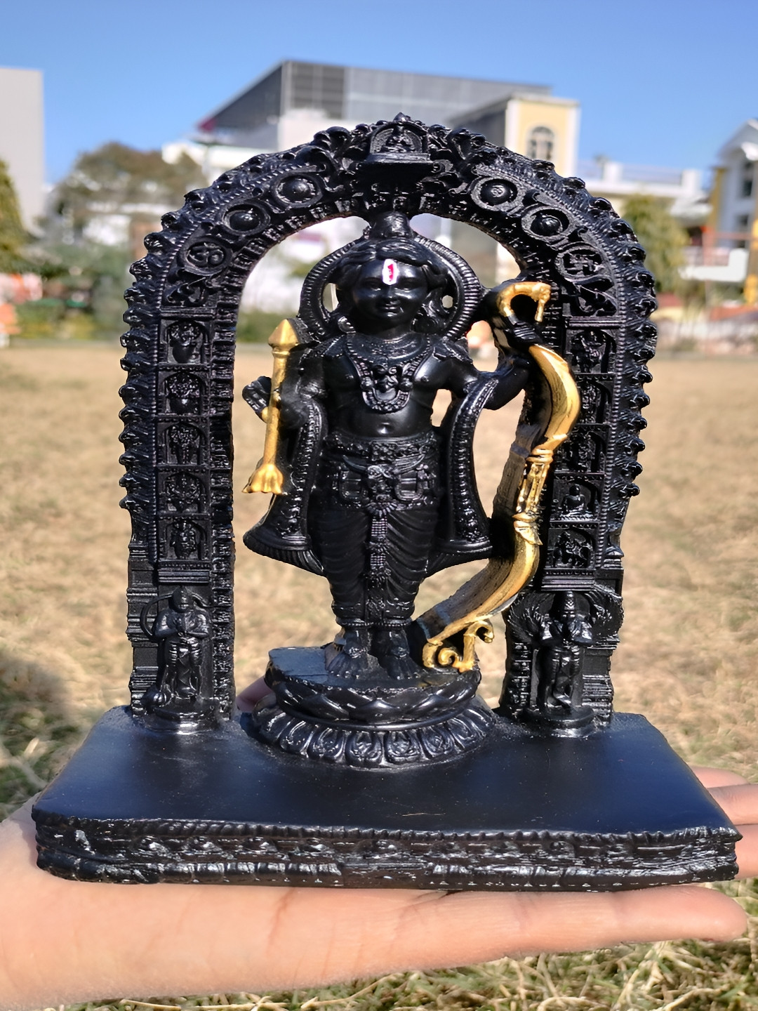 Navyaksh Ram Lalla Black Polyresin Matte Prayer Room Small Showpiece - 3.1 Inches