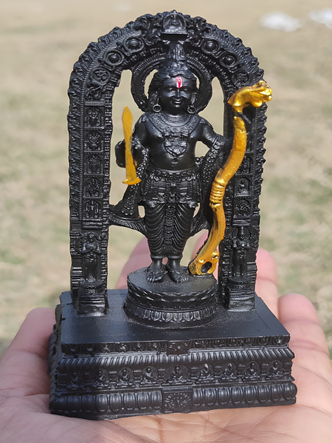 Navyaksh Original Ram Lalla Black Polyresin Matte Prayer Room Small Showpiece - 2.4 Inches