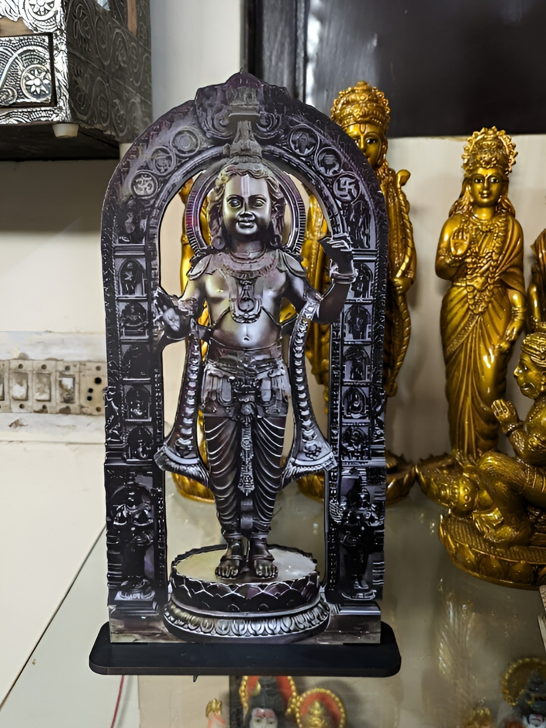Navyaksh Ram Lalla Black Polyresin Glossy Prayer Room Small Showpiece - 11.5 Inches