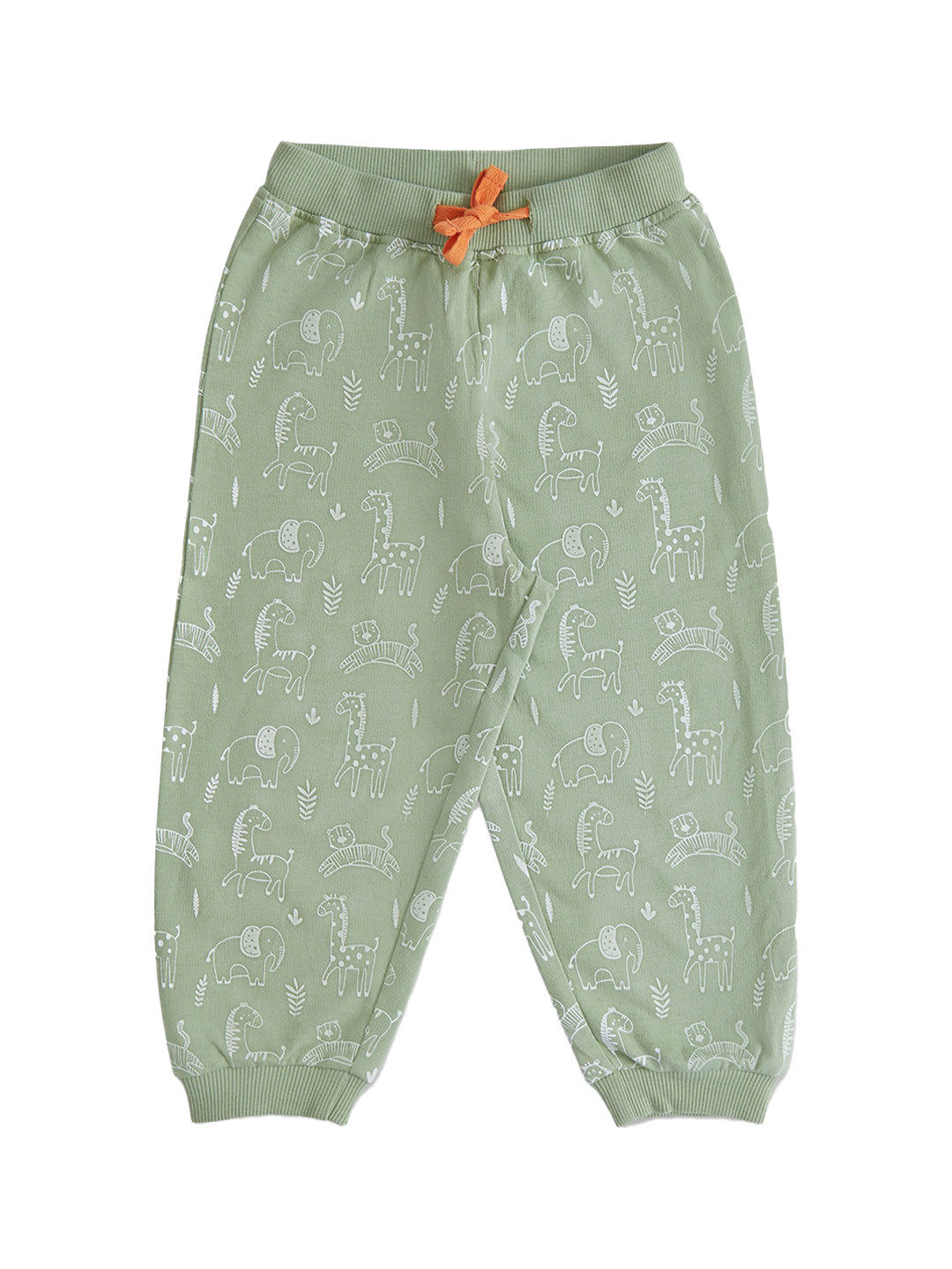 haus & kinder Boys Green Graphic Printed Pure Cotton Mid-Rise Track Pants