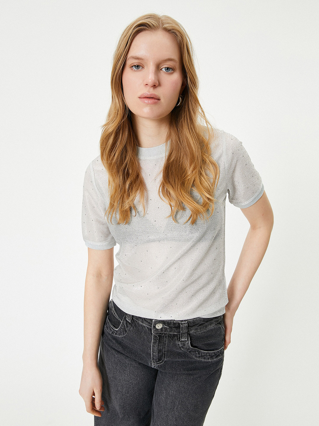 Koton Self Design Semi Sheer T-shirt