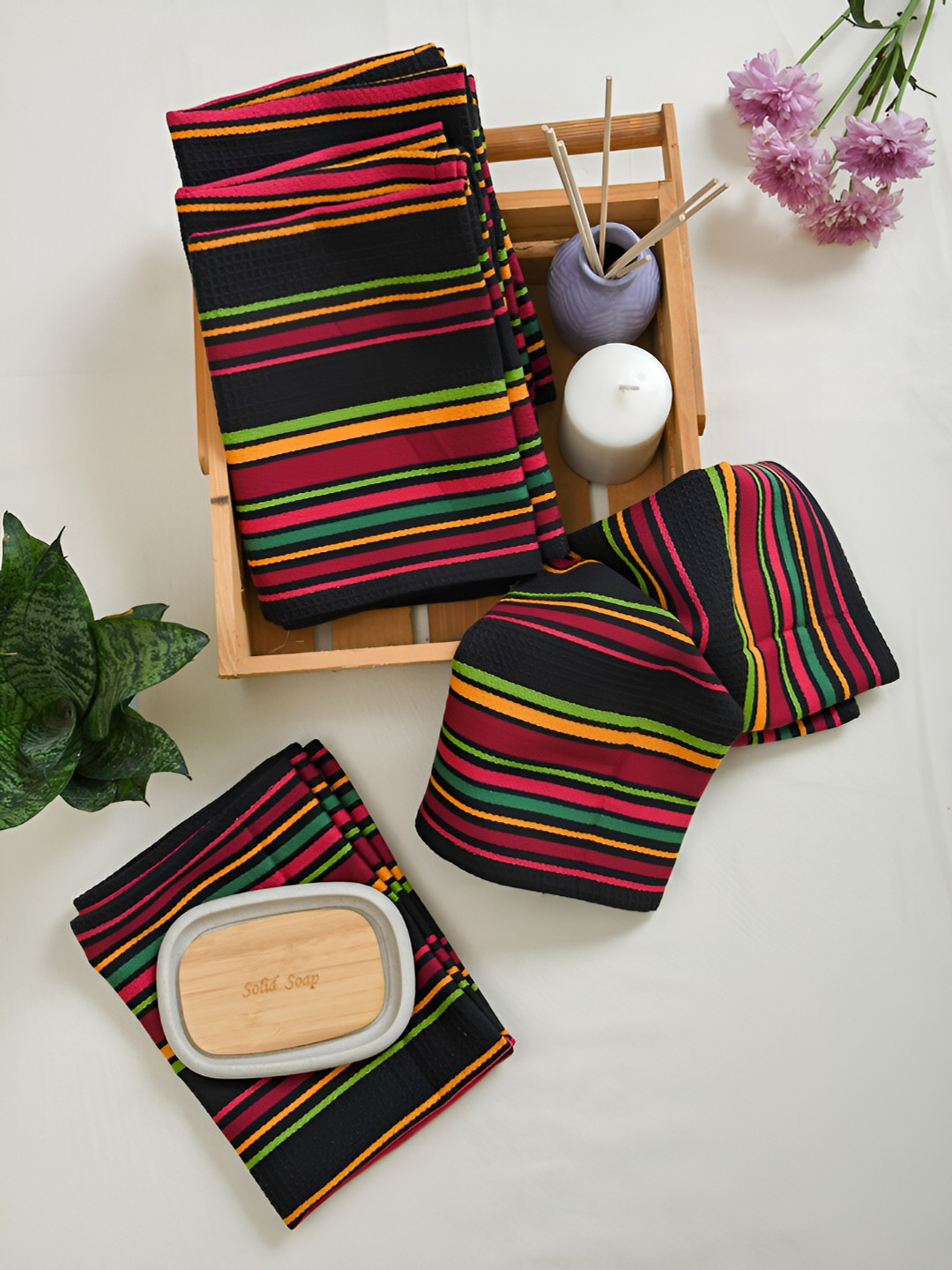 Ratan Cart 6-Pcs Maroon & Yellow Printed Hand Towels