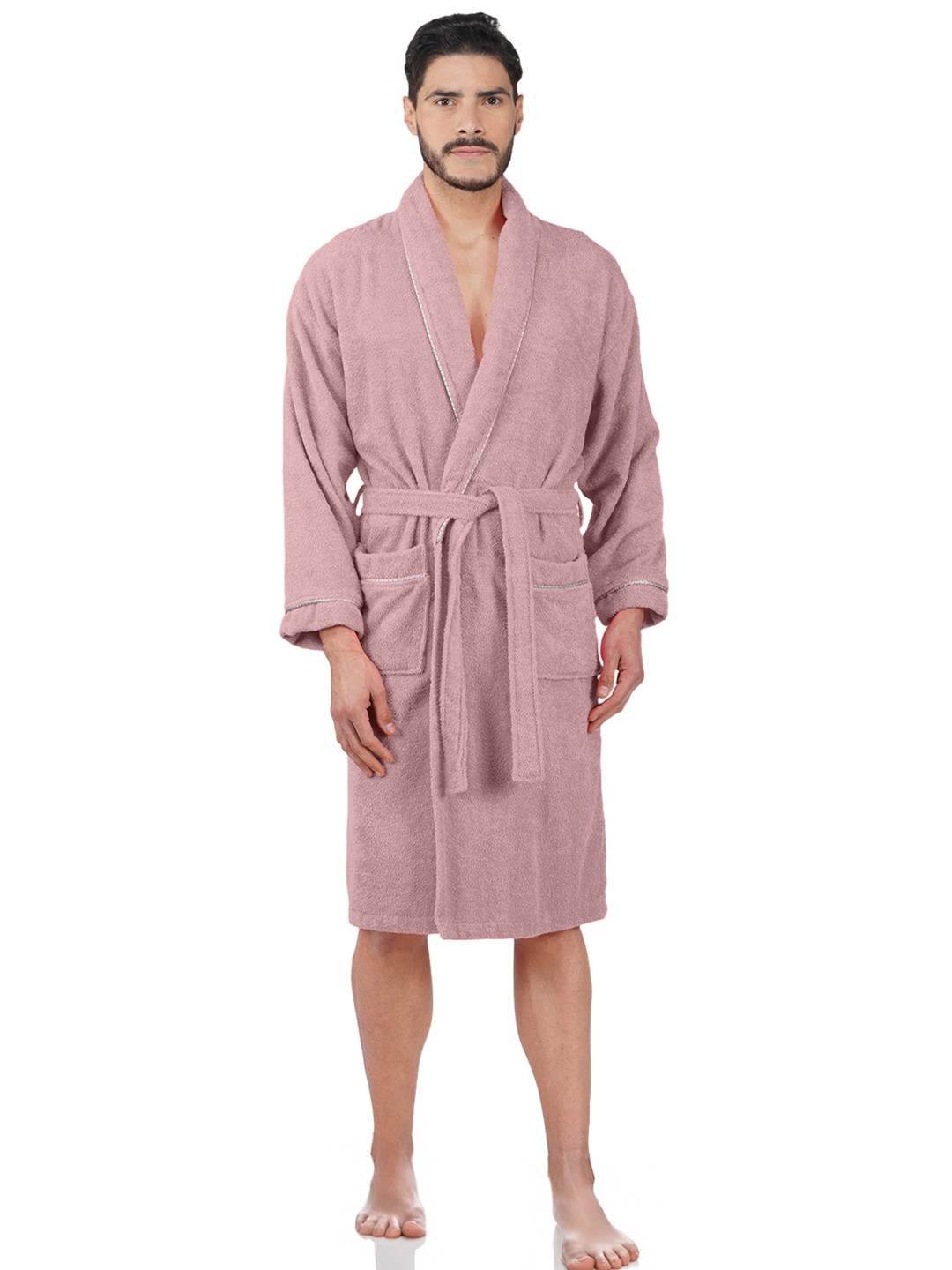 Aura Premium Egyptian Purple Cotton Drawstring Knee Length Bath Robe with Pair Slipper-XL
