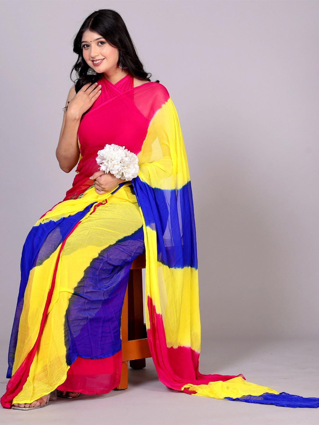 VL SAREES Leheriya Printed Pure Chiffon Leheriya Holi Saree