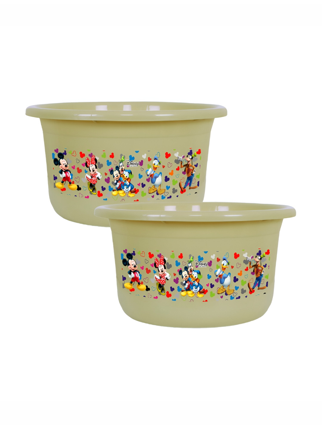 Kuber Industries 2 Pcs Beige Disney Printed Bath Tub - 25 L Each
