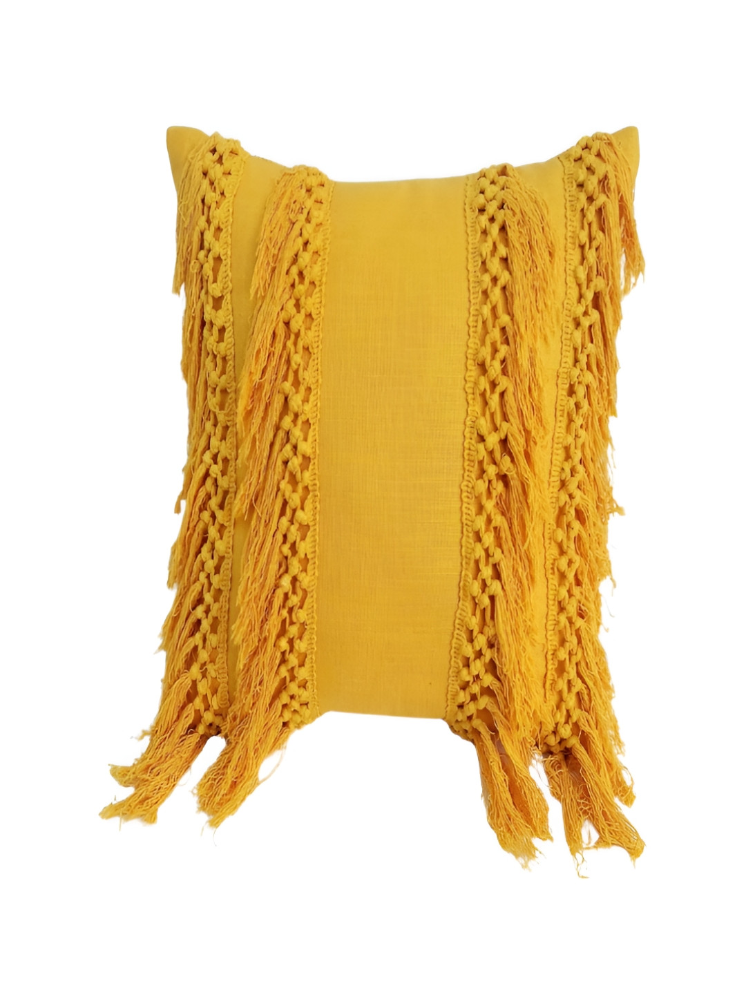 THROWPILLOW Yellow Embroidered Cotton Handcrafted Rectangle Cushion Covers - 12 x 12 In