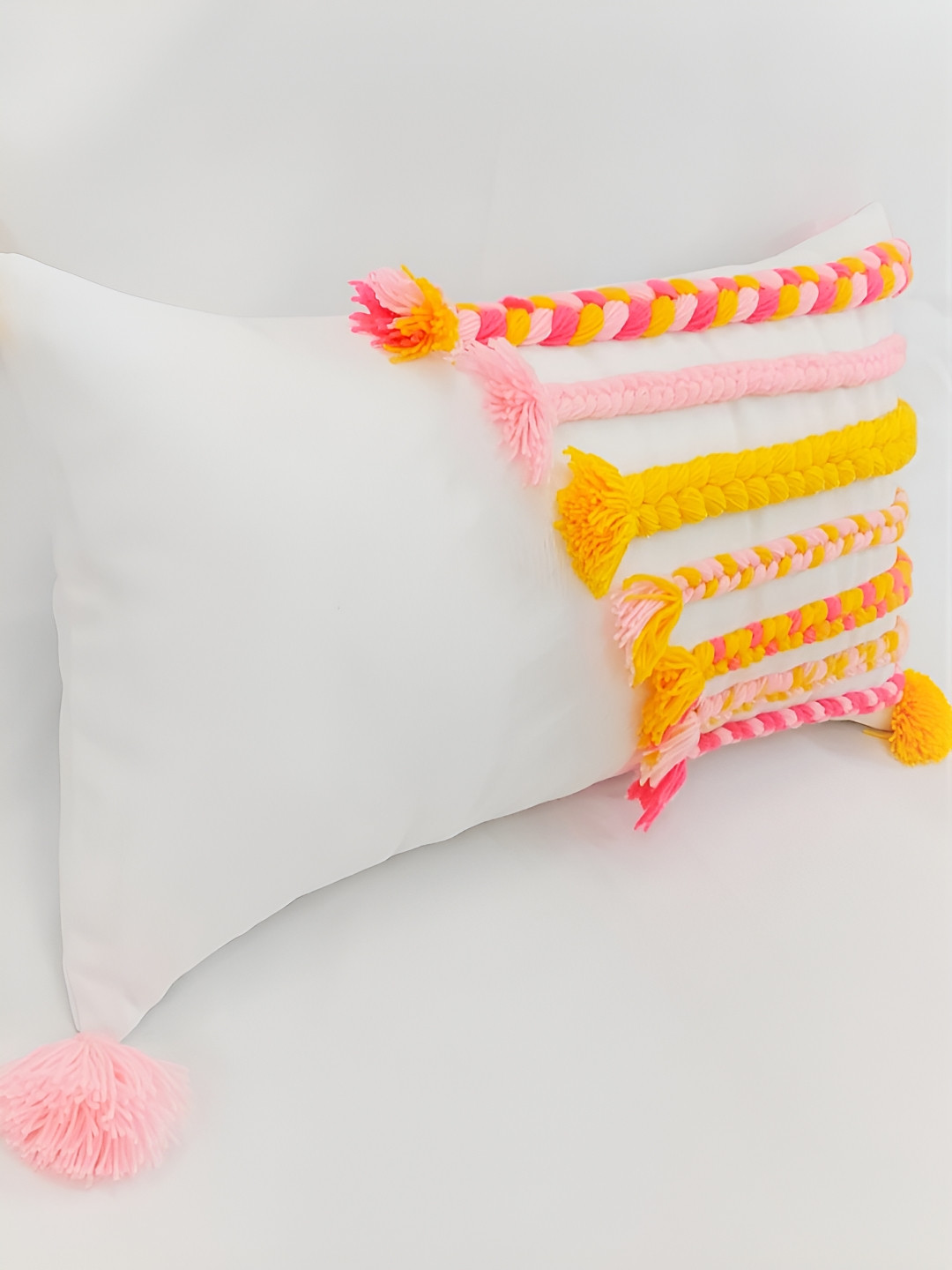 THROWPILLOW White Self Design Polyester Silk Lightweight Textured Cushion Cover -12x24In