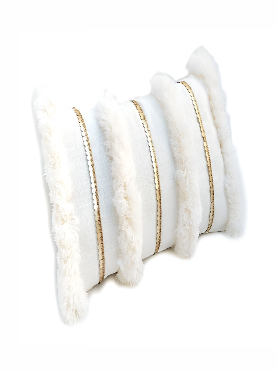 THROWPILLOW Off White & Gold-Toned Rectangle Cushion Cover