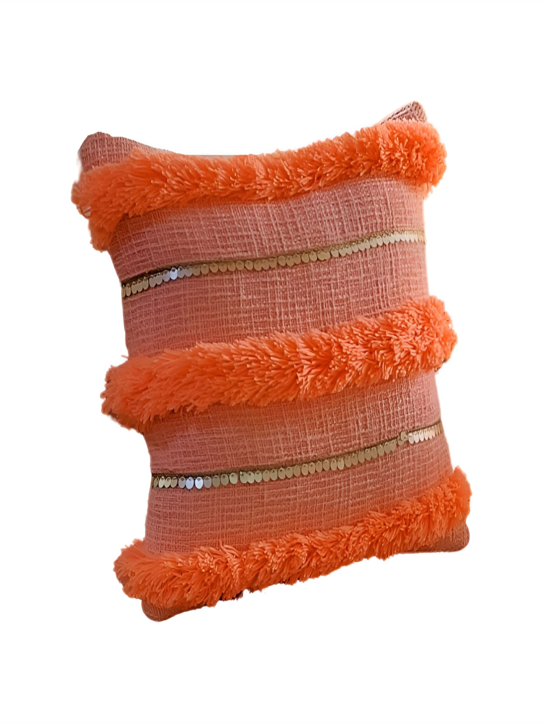 THROWPILLOW Peach Polyester Fade Resistant Embroidered Square Cushion Cover -18x18In