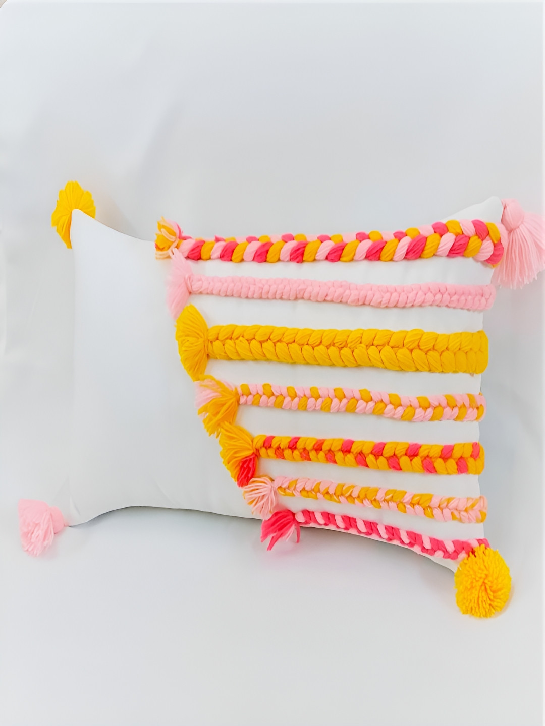 THROWPILLOW White & Yellow Embroidered Rectangle Cushion Covers