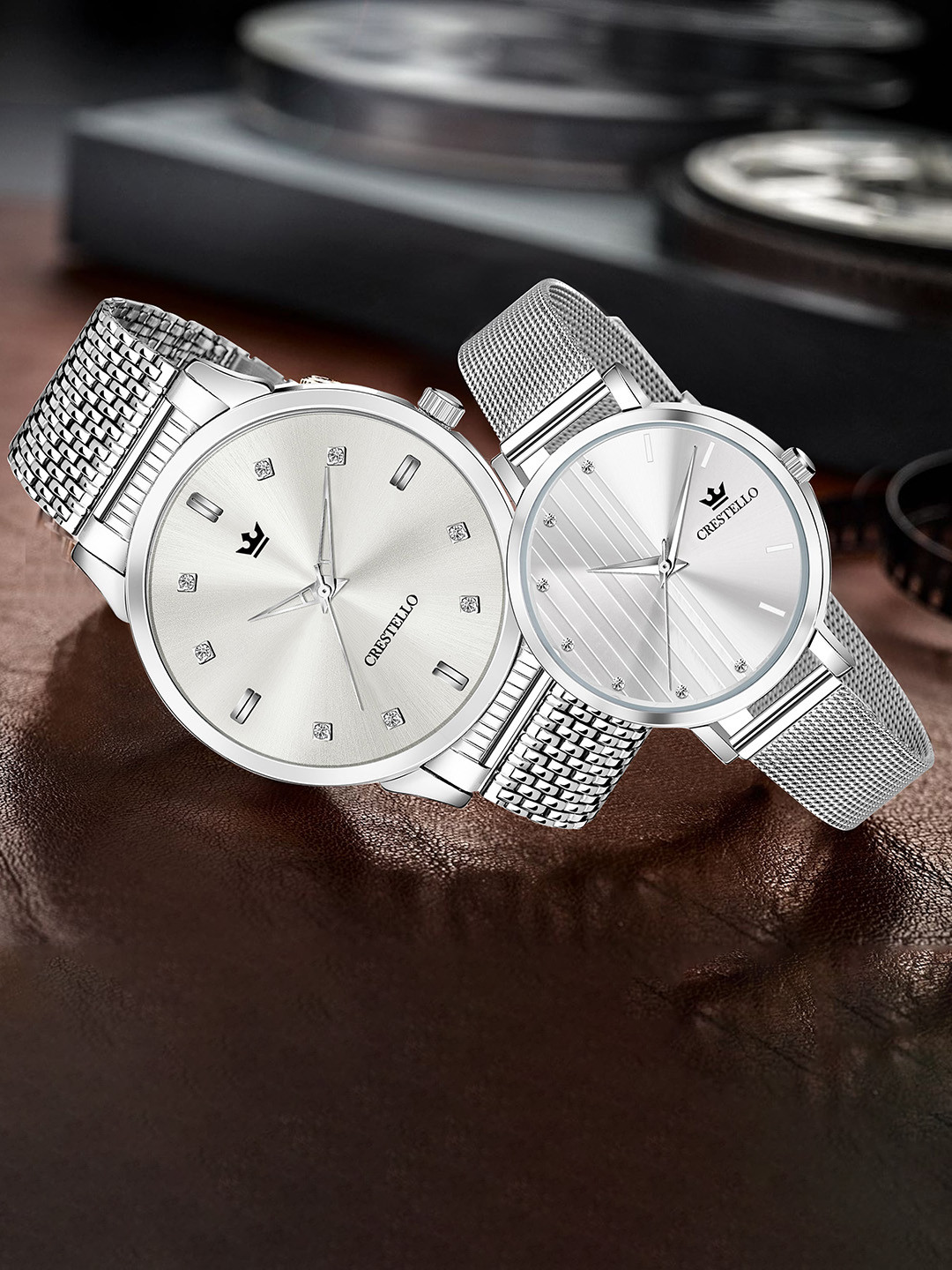 CRESTELLO Unisex Set Of 2 Bracelet Style Straps Analogue Watch-CRCM-001-103-SLV