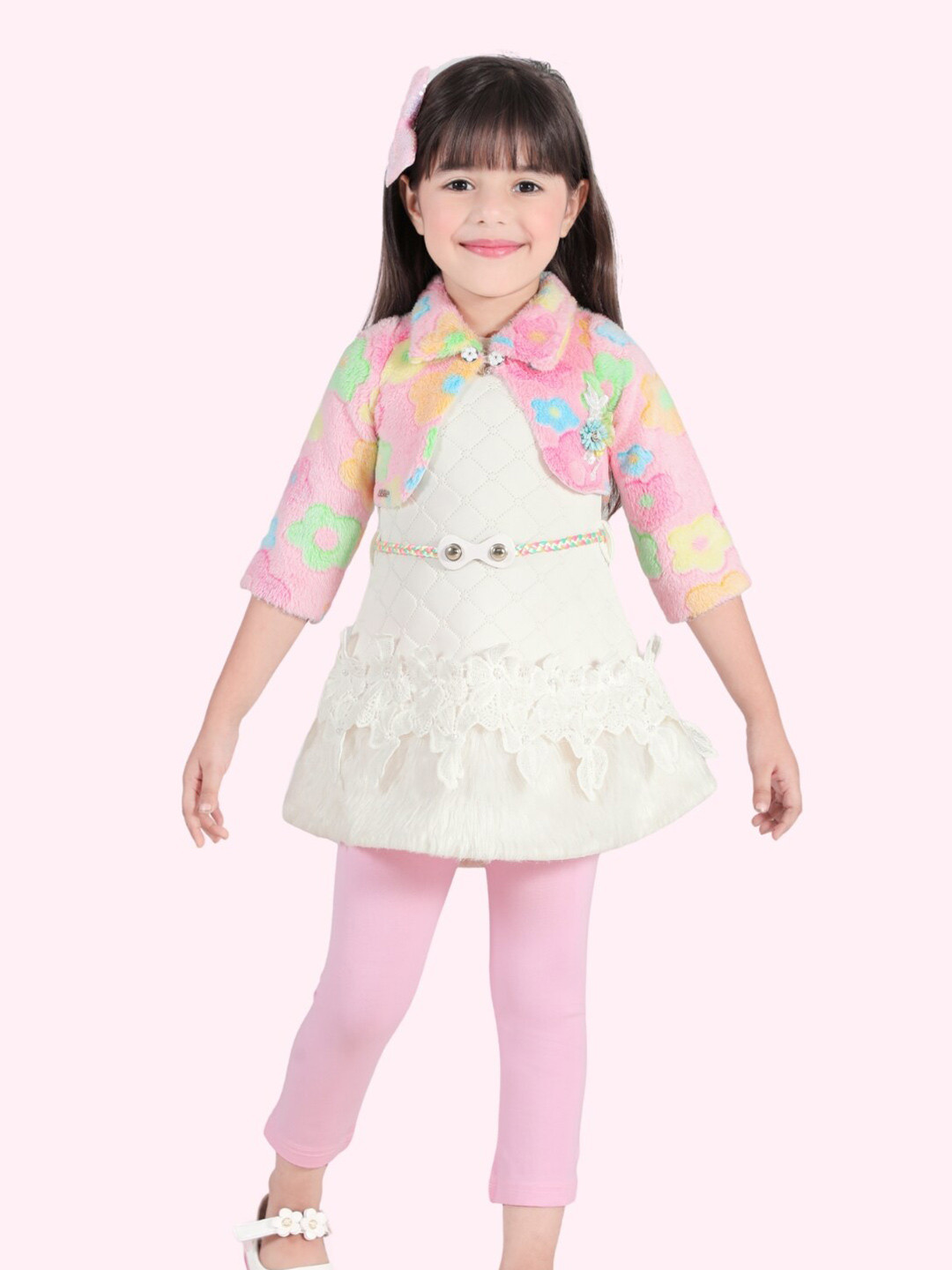 Little Dolly Girls Colourblocked Coat with Leggings & Waistcoat