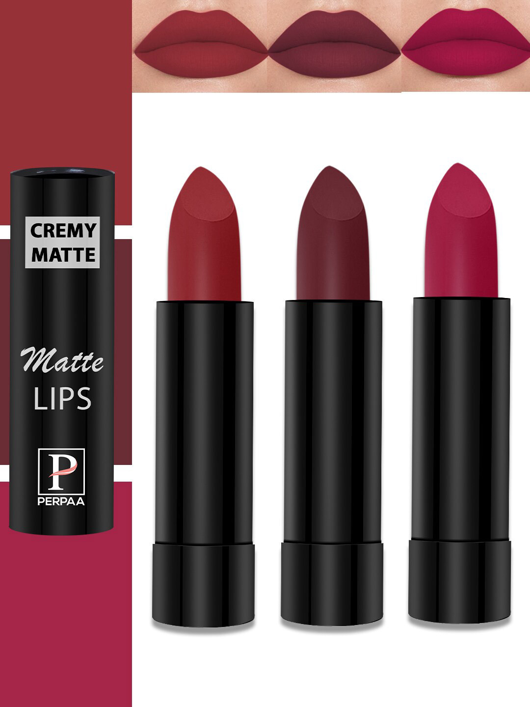 PERPAA Set Of 3 Cremy Matte Long Lasting Bullet Lipsticks - 3.5 gm Each- 84-86-95
