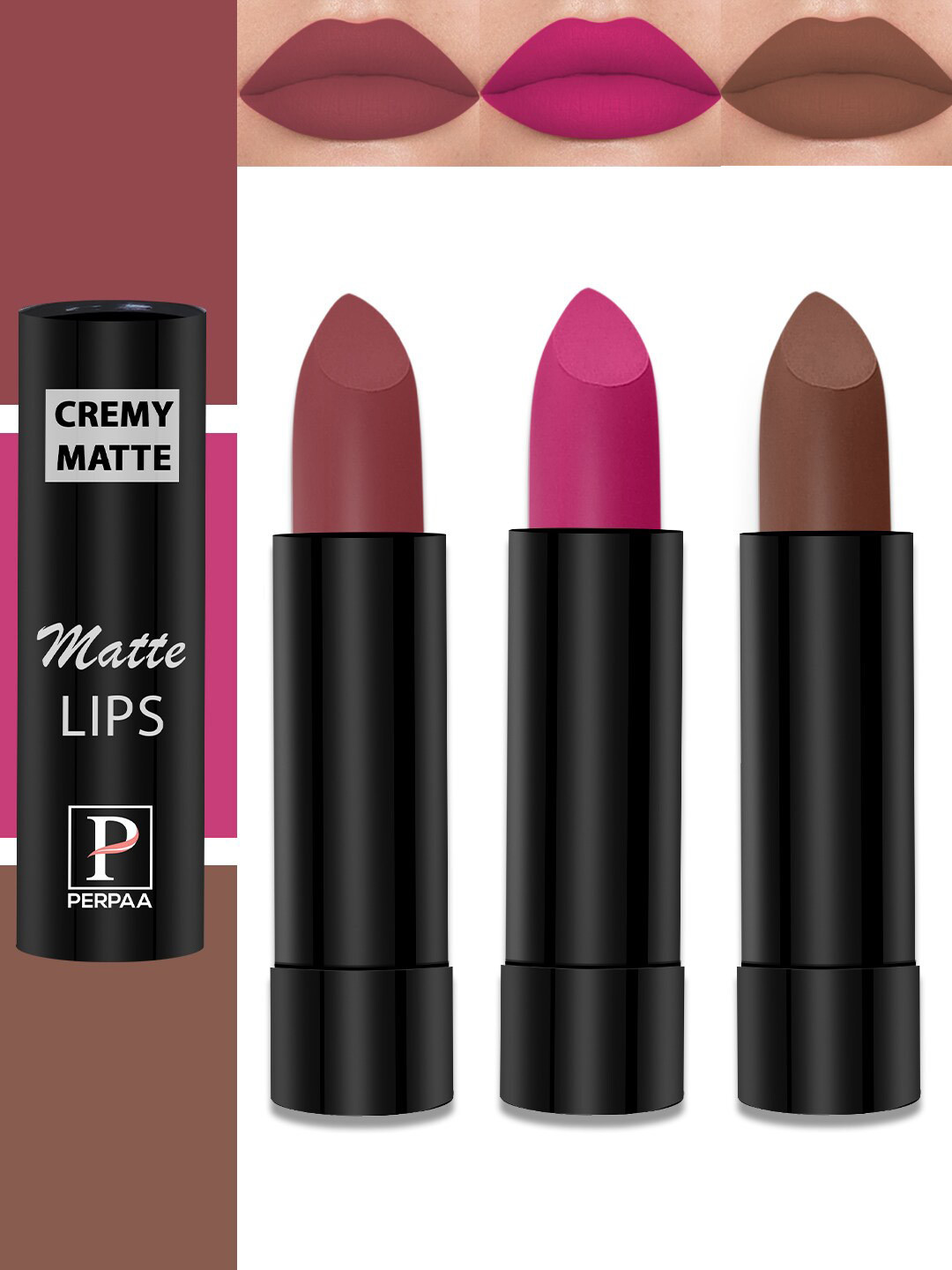 PERPAA Cremy Matte Set Of 3 Long Lasting Lipstick - 3.5g Each-Red Rush-Nude -Pink Berry