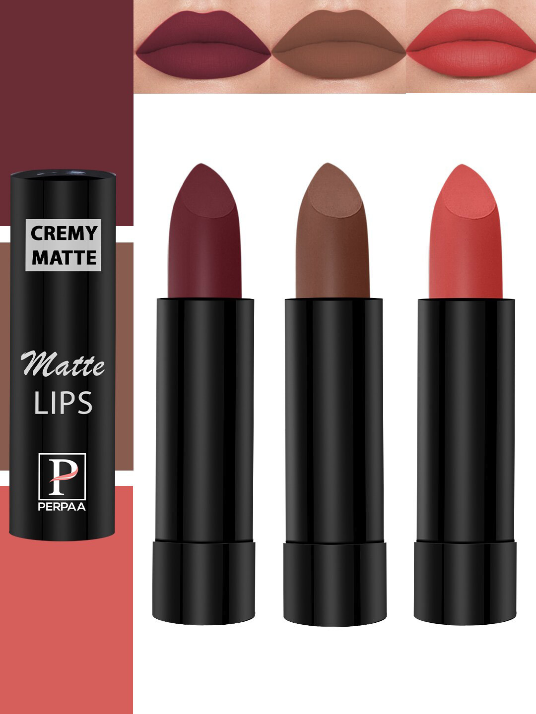 PERPAA Set Of 3 Cremy Matte Long Lasting Bullet Lipsticks- 3.5 gm Each -93-95-111
