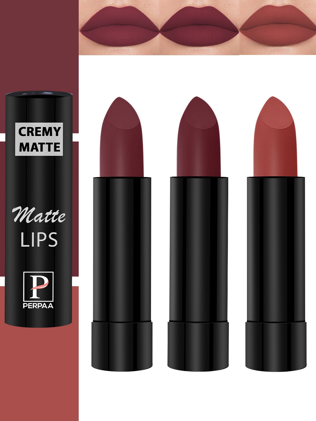 PERPAA Set Of 3 Cremy Matte Long Lasting Bullet Lipstick - Shades 73-80-95