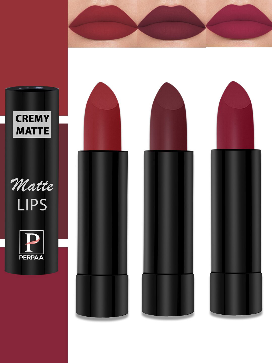 PERPAA Set Of 3 Cremy Matte Long Lasting Bullet Lipstick - Shades 86, 87, 95