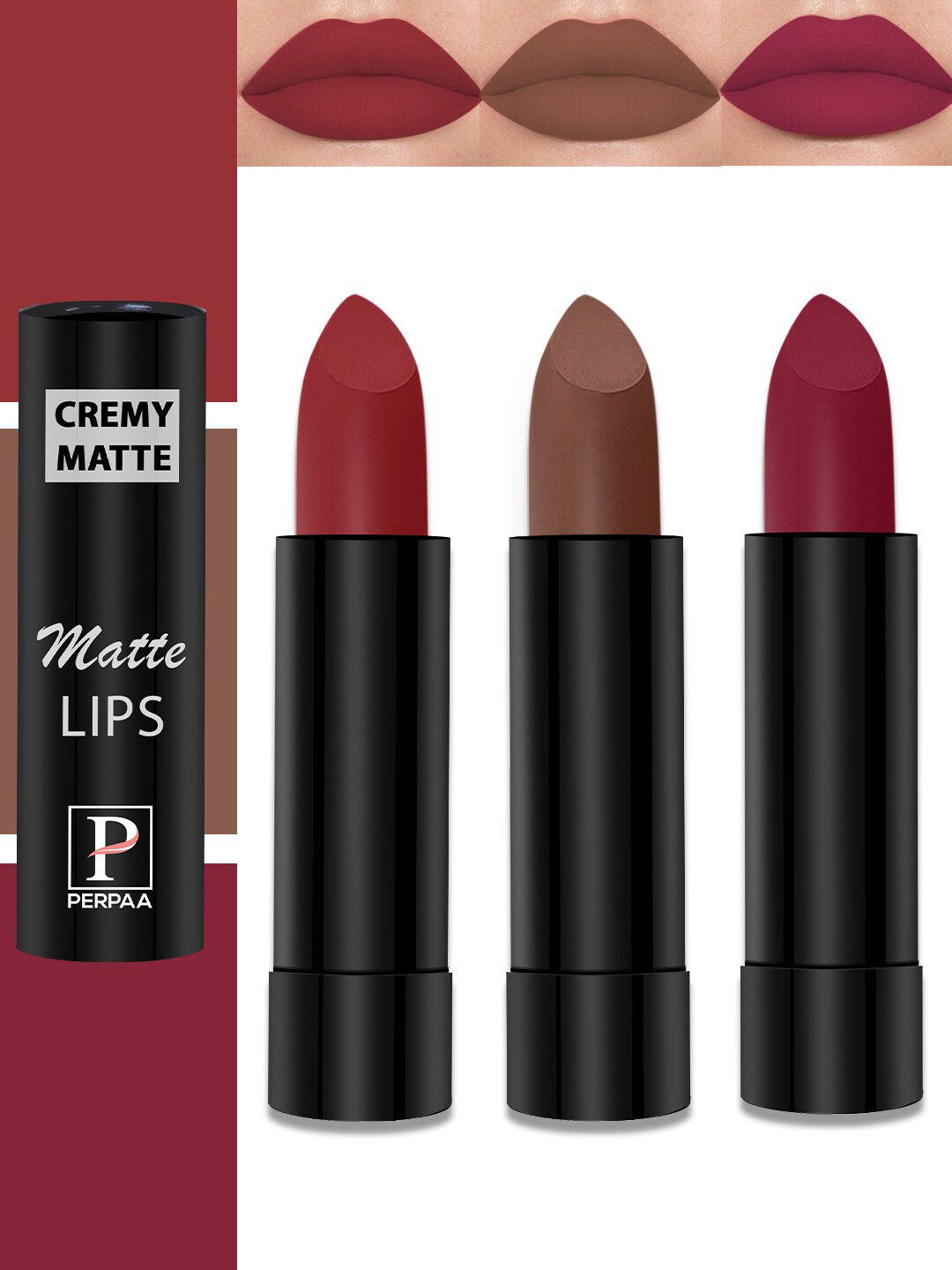 PERPAA Set Of 3 Cremy Matte Long Lasting Bullet Lipstick - Shades 86-87-111