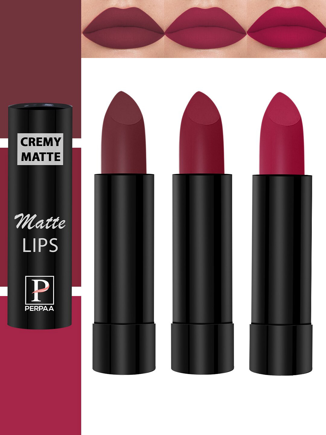 PERPAA Set Of 3 Cremy Matte Long Lasting Bullet Lipstick - Shades 80, 84, 87