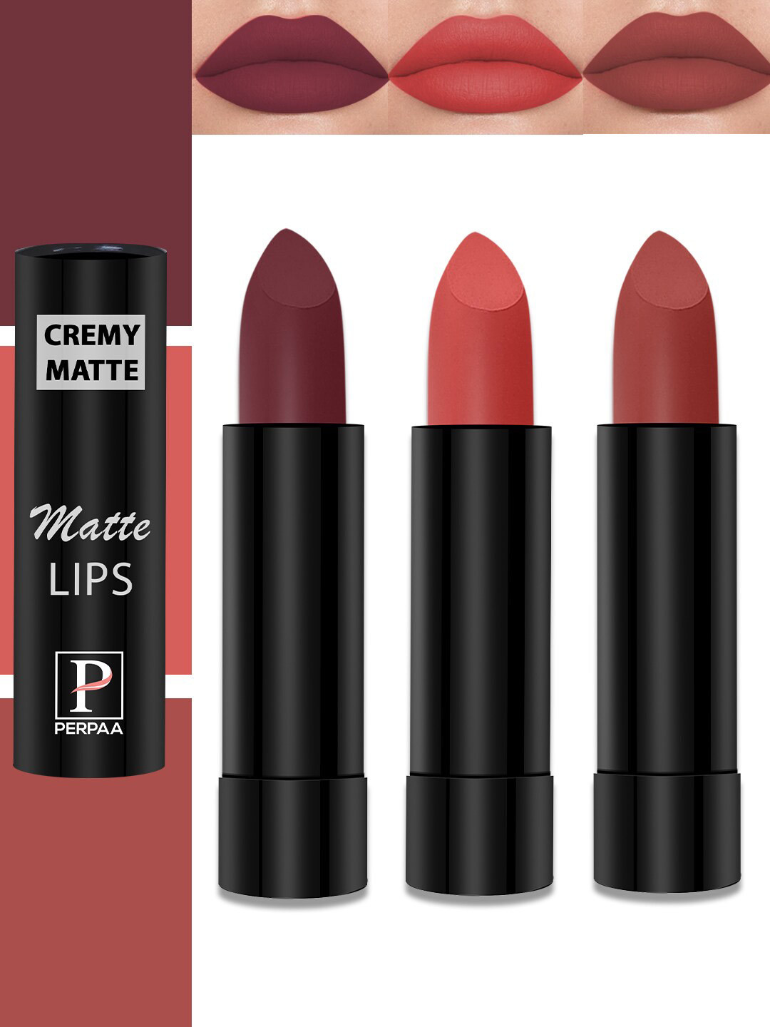 PERPAA Set Of 3 Cremy Matte Long Lasting Bullet Lipstick - Shades 73-80-93