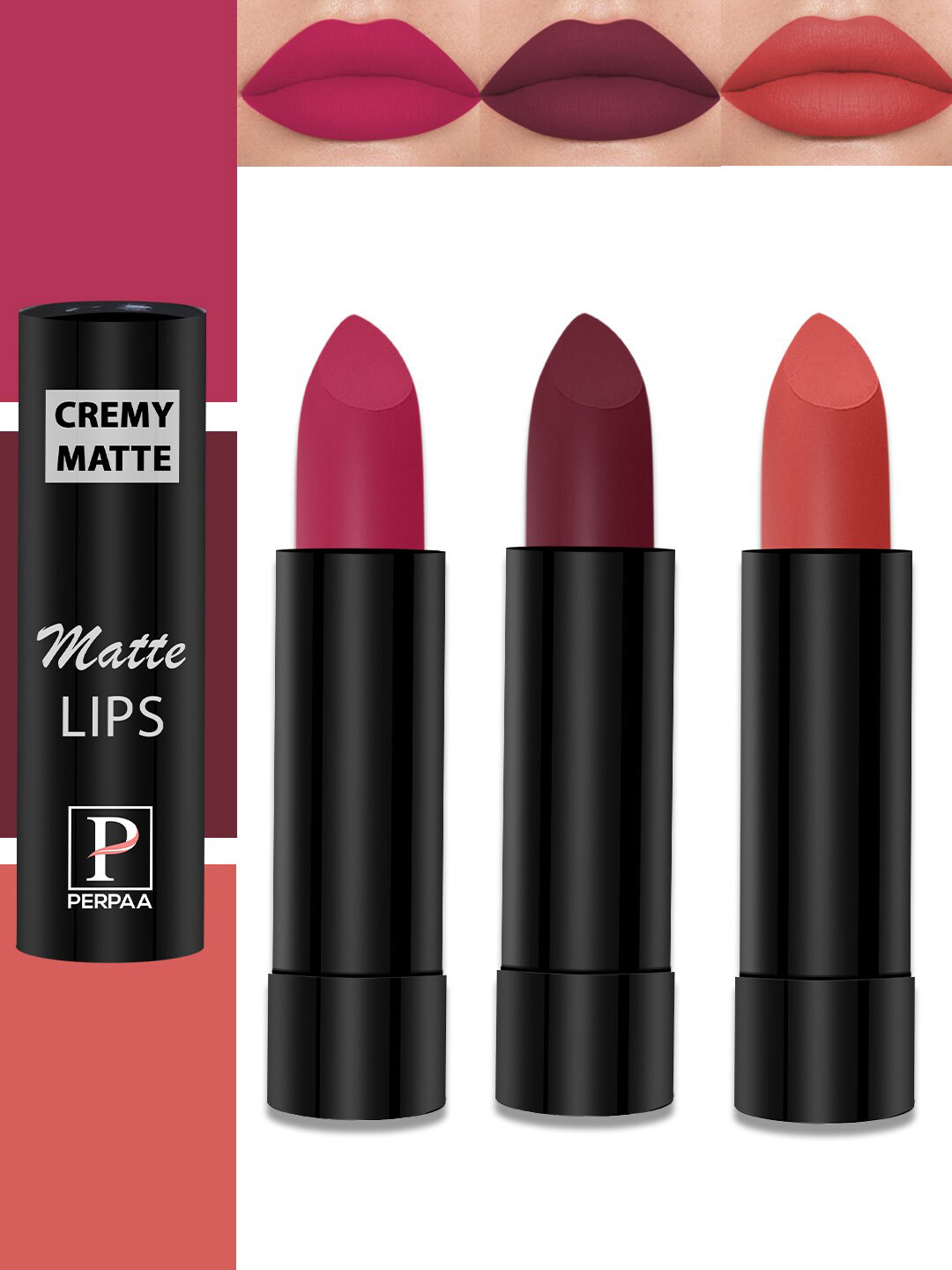 PERPAA Set Of 3 Cremy Matte Long Lasting Bullet Lipstick - Shades 92-93-96