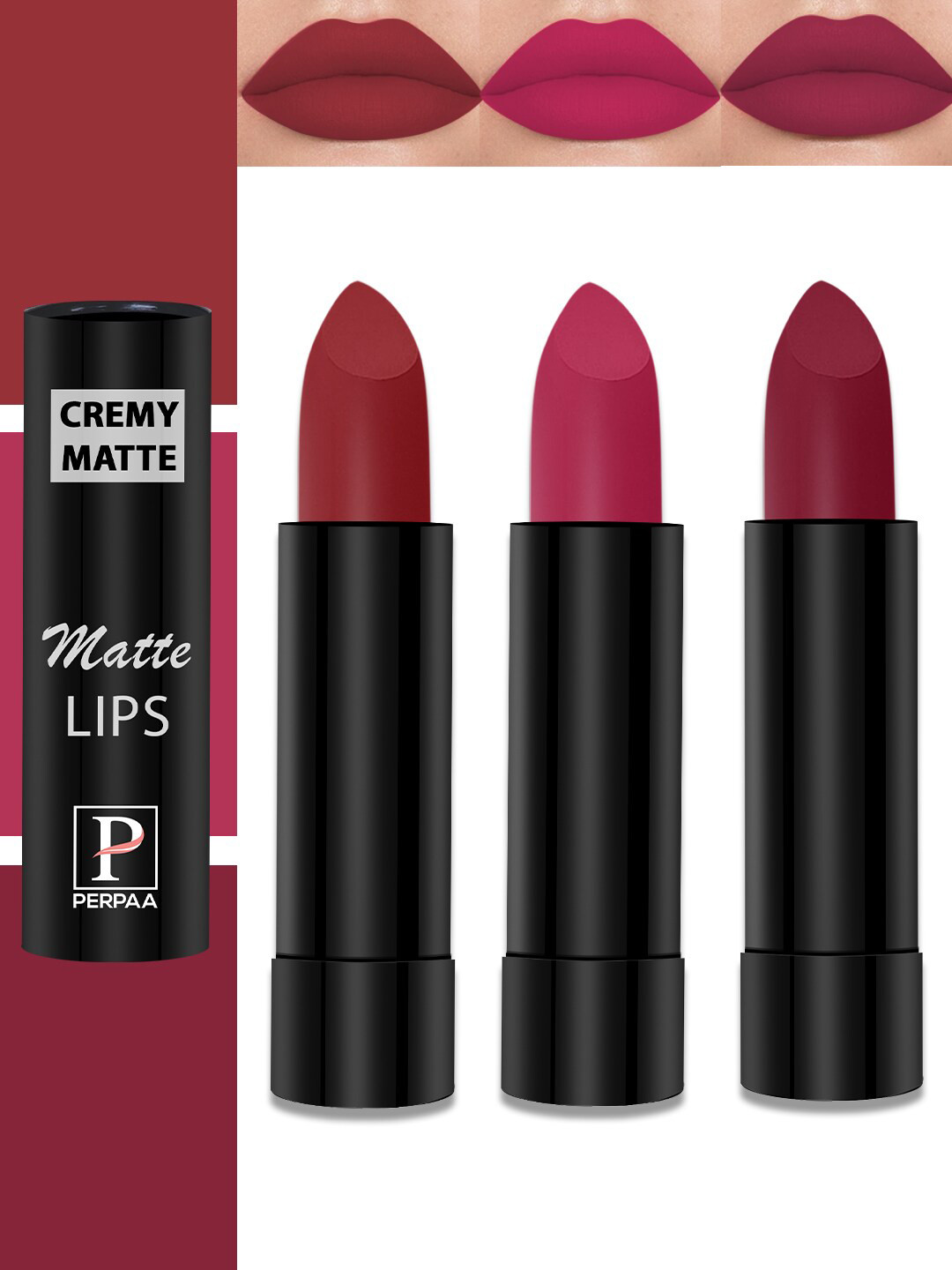PERPAA Set Of 3 Cremy Matte Long Lasting Texture Bullet Lipstick - 3.5 g Each-86-87-92