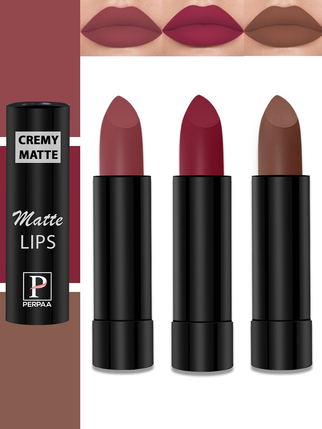 PERPAA Cremy Matte Set Of 3 Lipstick With Jojoba Oil- 3.5g Each-Red Rush-Nude -Candy Pink