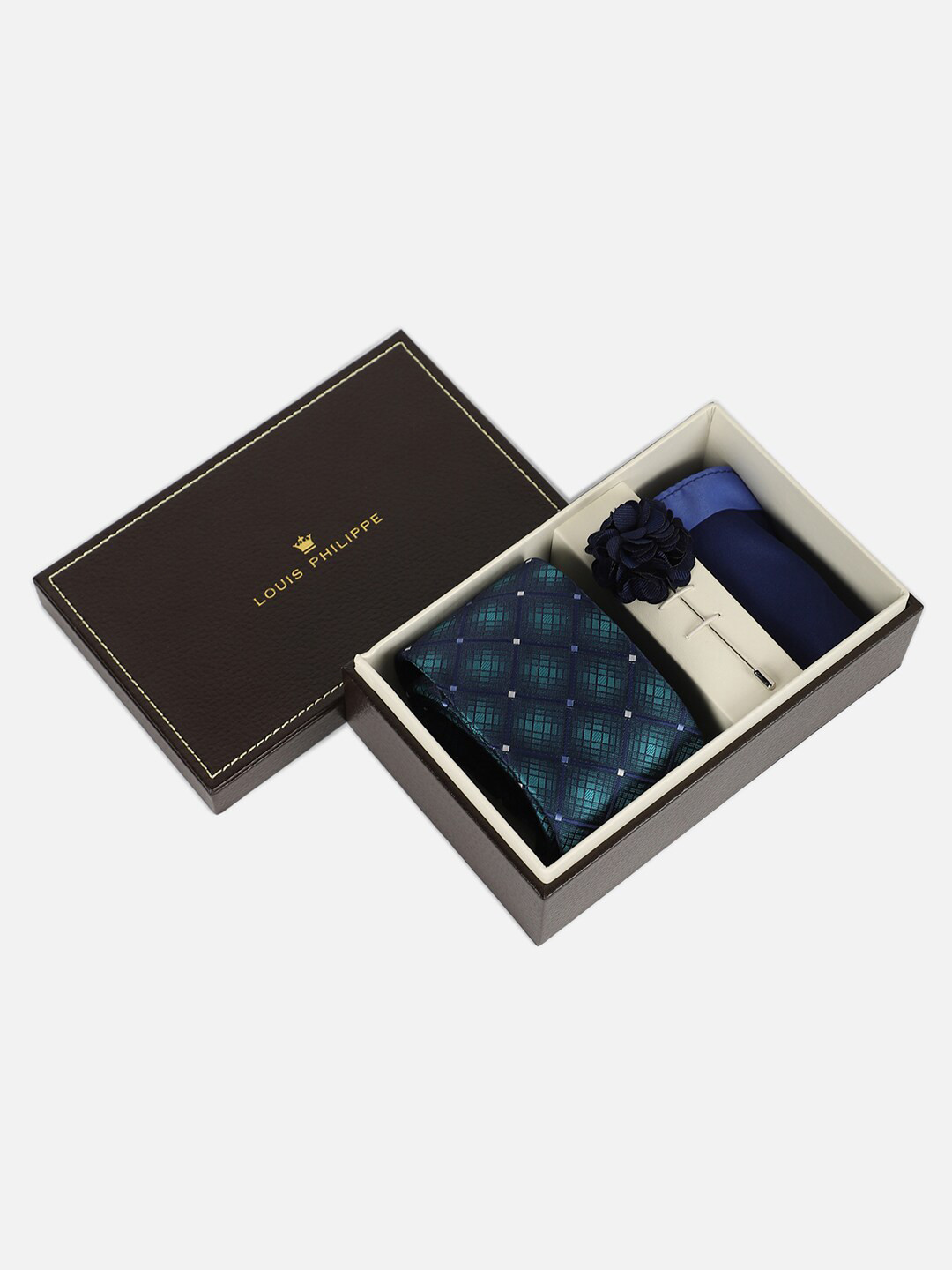 Louis Philippe Men Embroidered Tie Pocket Square And Lapel Pin Accessory Gift Set