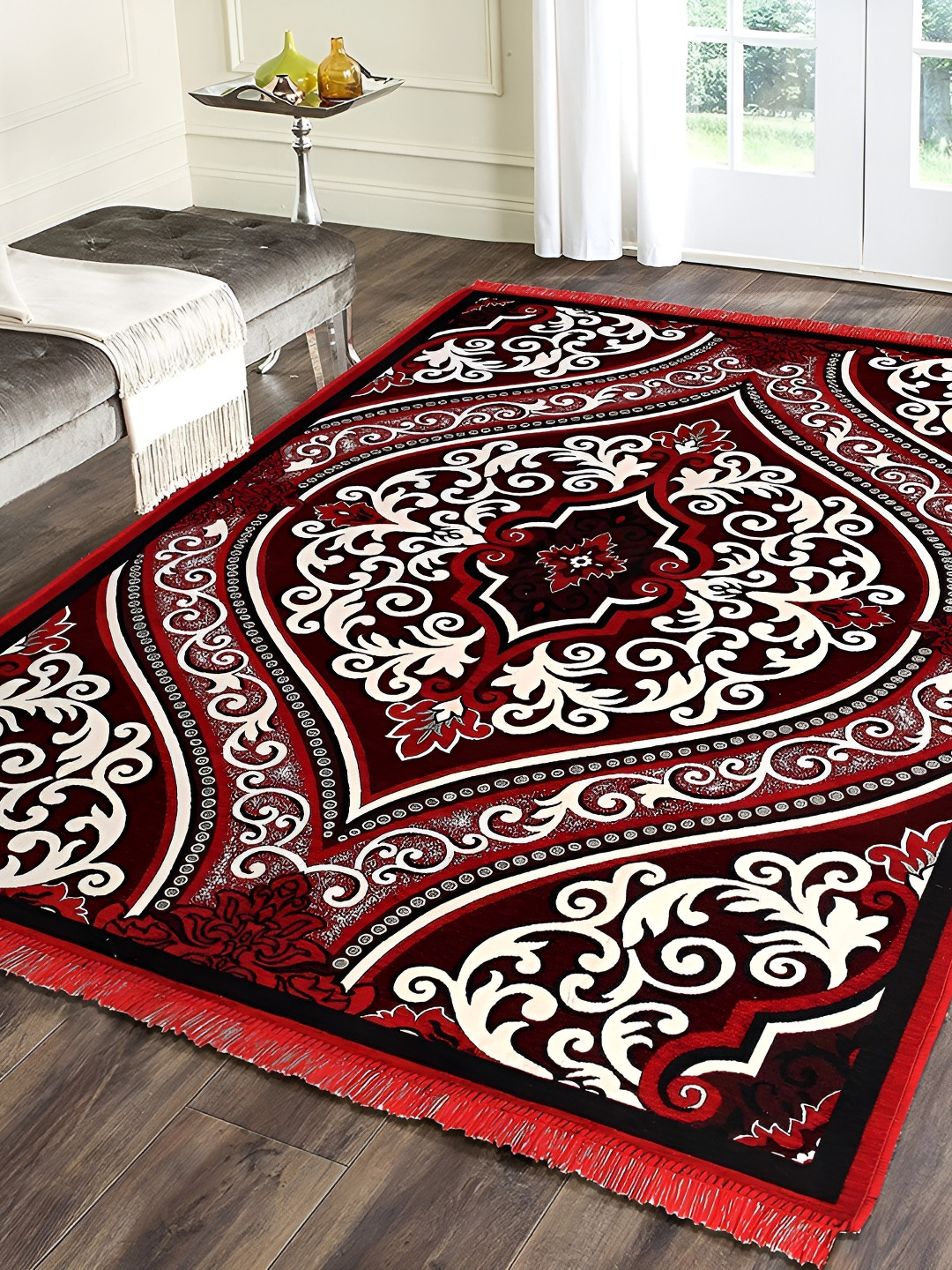 ZESTURE Red & Black Abstract Printed Carpet
