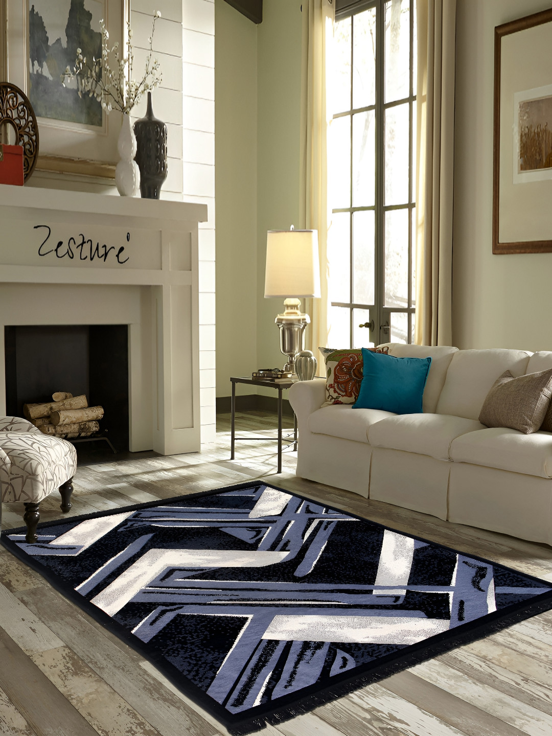 ZESTURE Black & Blue Abstract Carpet
