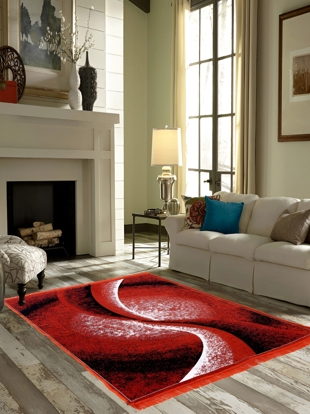 ZESTURE Red & Black Abstract Rectangle Shaped Carpet
