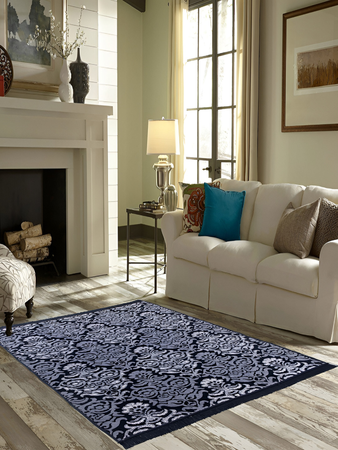 ZESTURE Grey & Black Abstract Rectangle Shaped Carpet