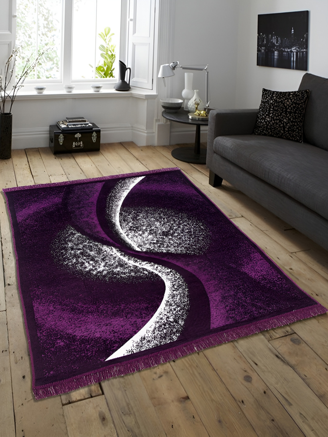 ZESTURE Purple Abstract Polyester Carpet