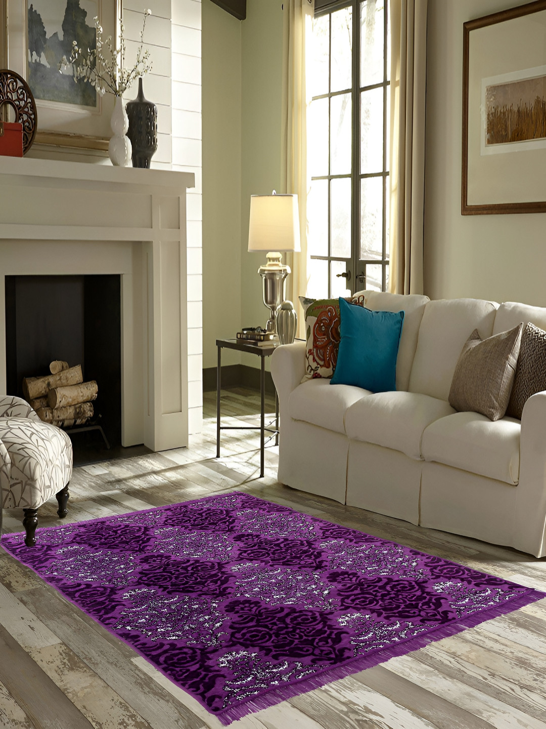 ZESTURE Lavender & Black Abstract Rectangle Shaped Carpet