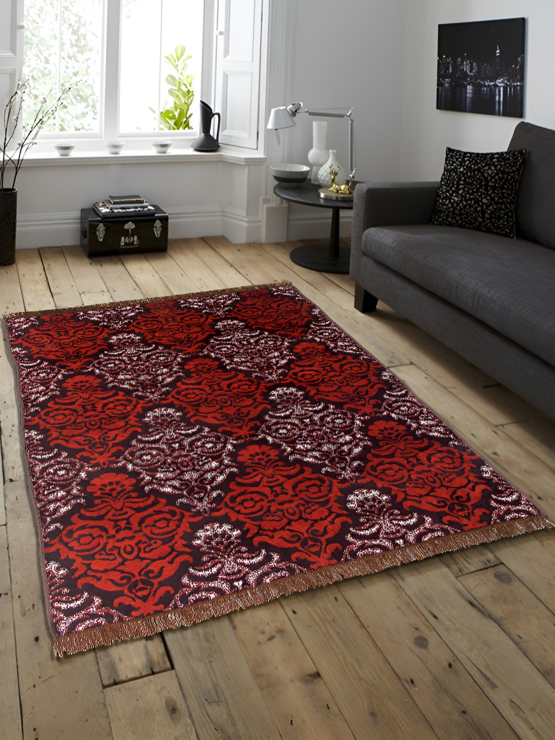 ZESTURE Orange Abstract Printed Carpet