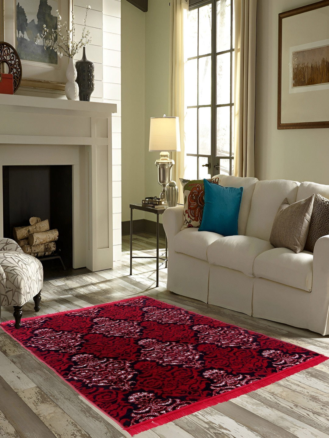 ZESTURE  Red & Black Abstract Rectangle Shaped Carpet