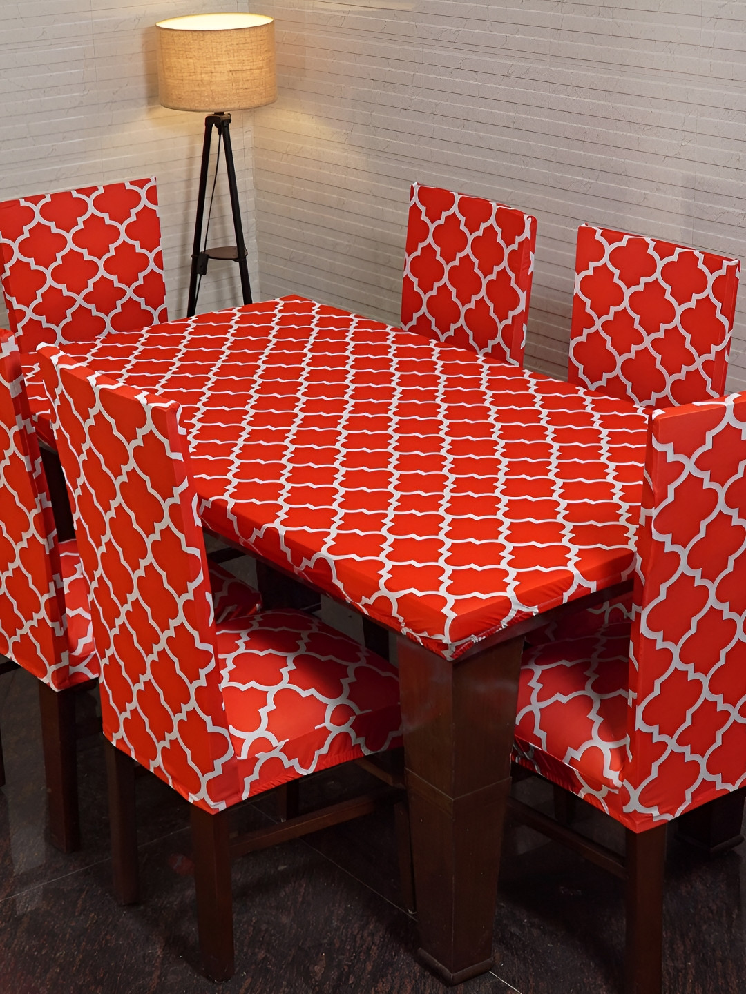 Eleganta Red Geometric Printed Anti-Slip 4-Seater Table Cover
