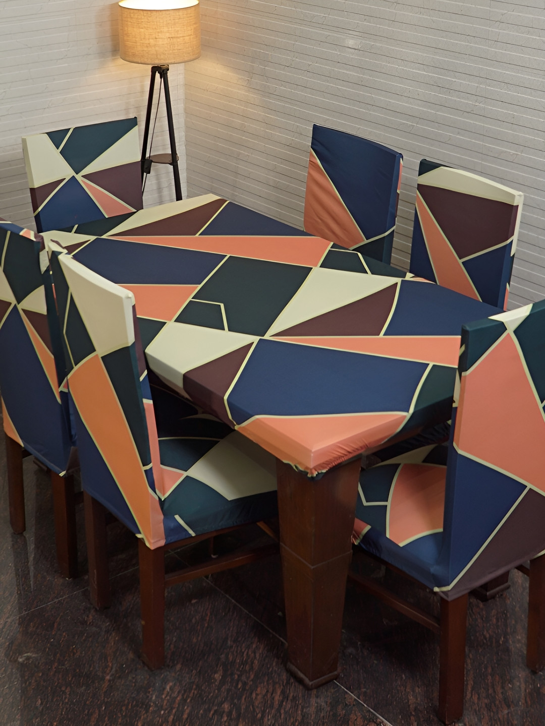 Eleganta Blue Geometric Printed Anti-Slip 4-Seater Table Cover