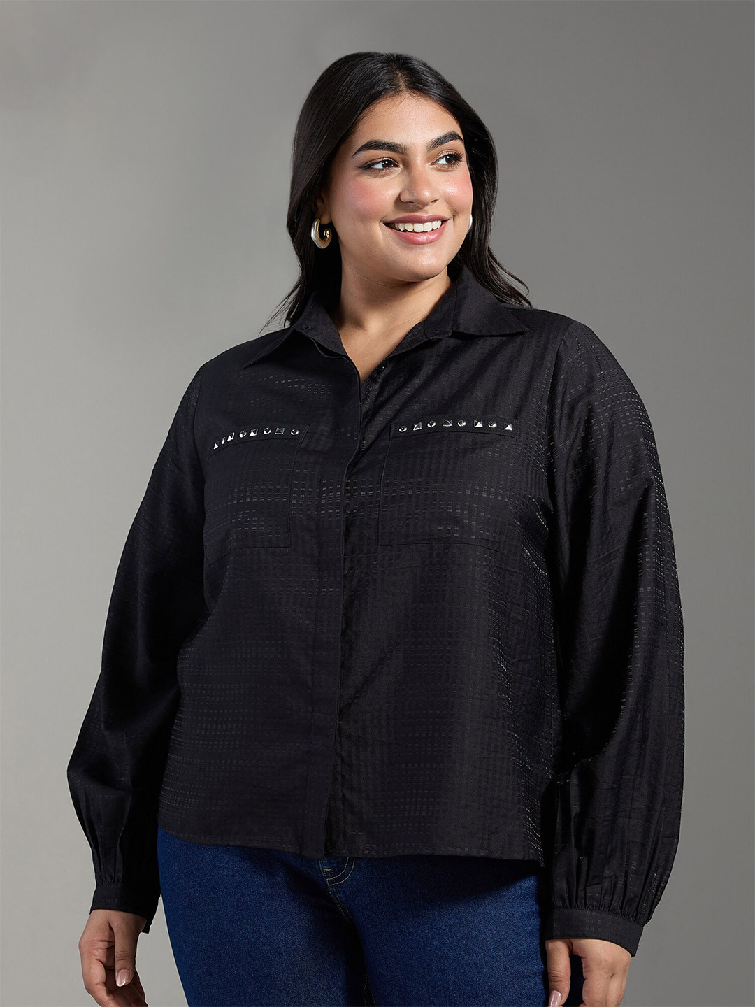 20Dresses Plus Size Spread Collar Long Casual Shirt
