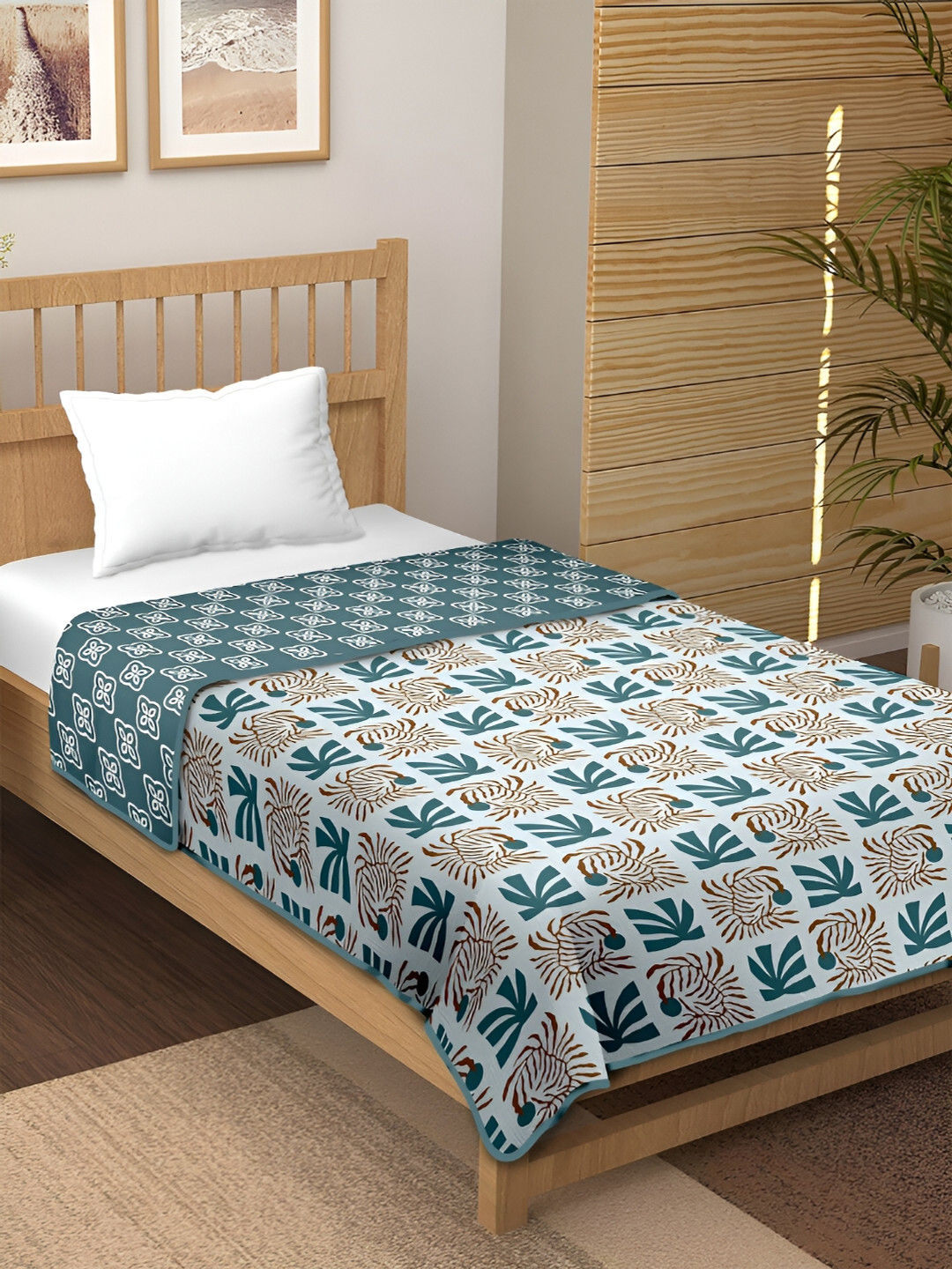 CHICERY Green & Brown Floral AC Room Coton 210 GSM Single Bed Dohar